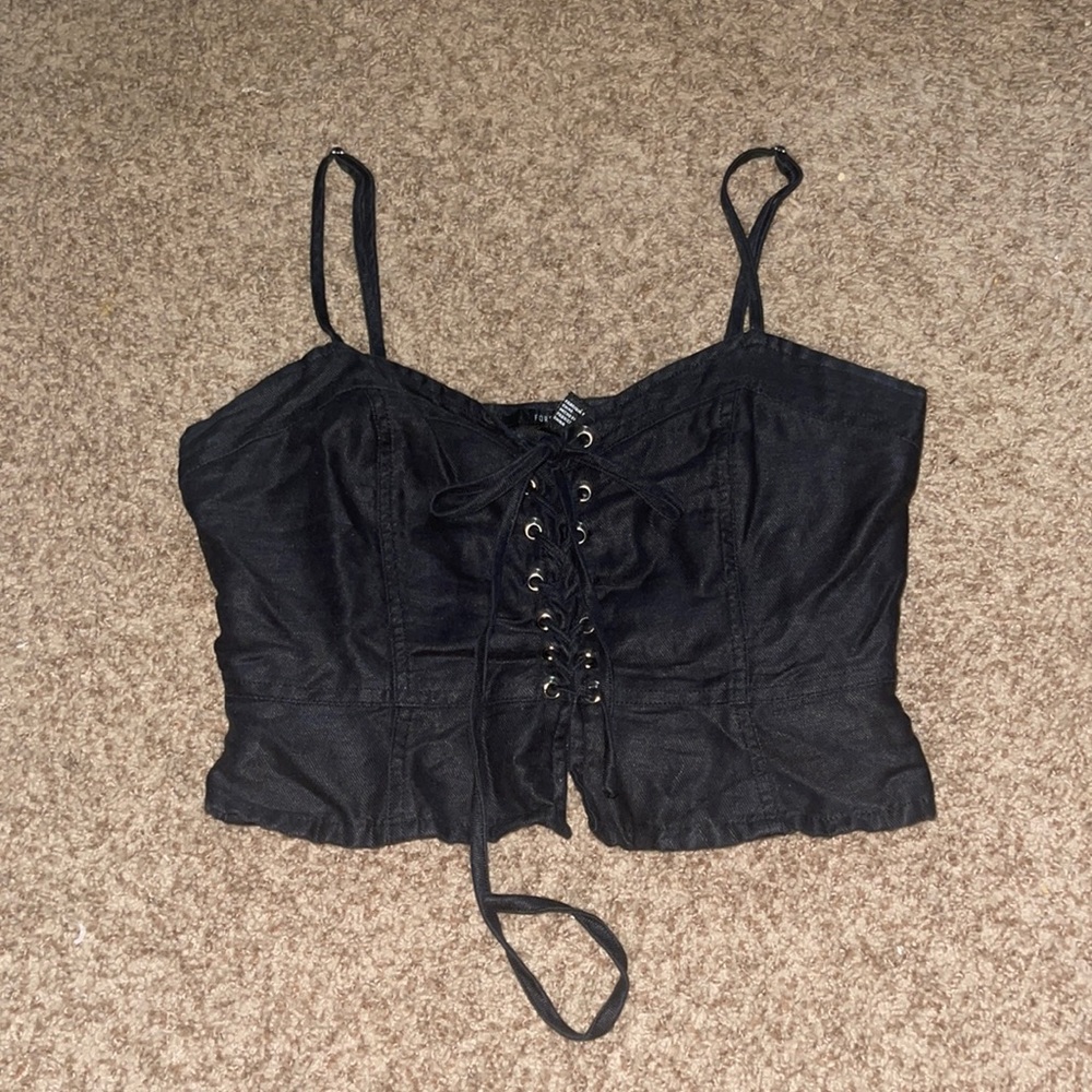 Black Lace Up Crop Top